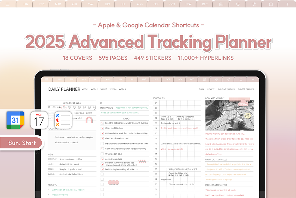 Planificador Avanzado de Seguimiento 2025 (Neutral, Sun.Start, Integración de Calendario)