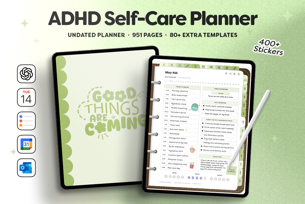 ADHD Self-Care Planner (Portrait, Matcha)