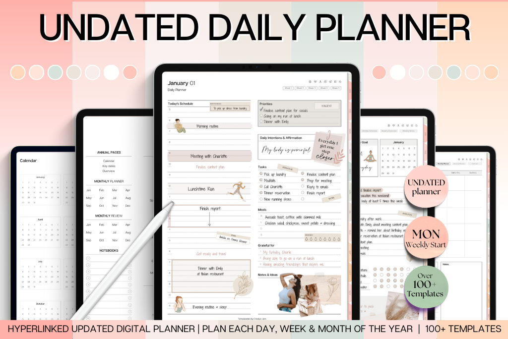 Undated Daily Planner (Monday start) - Peach