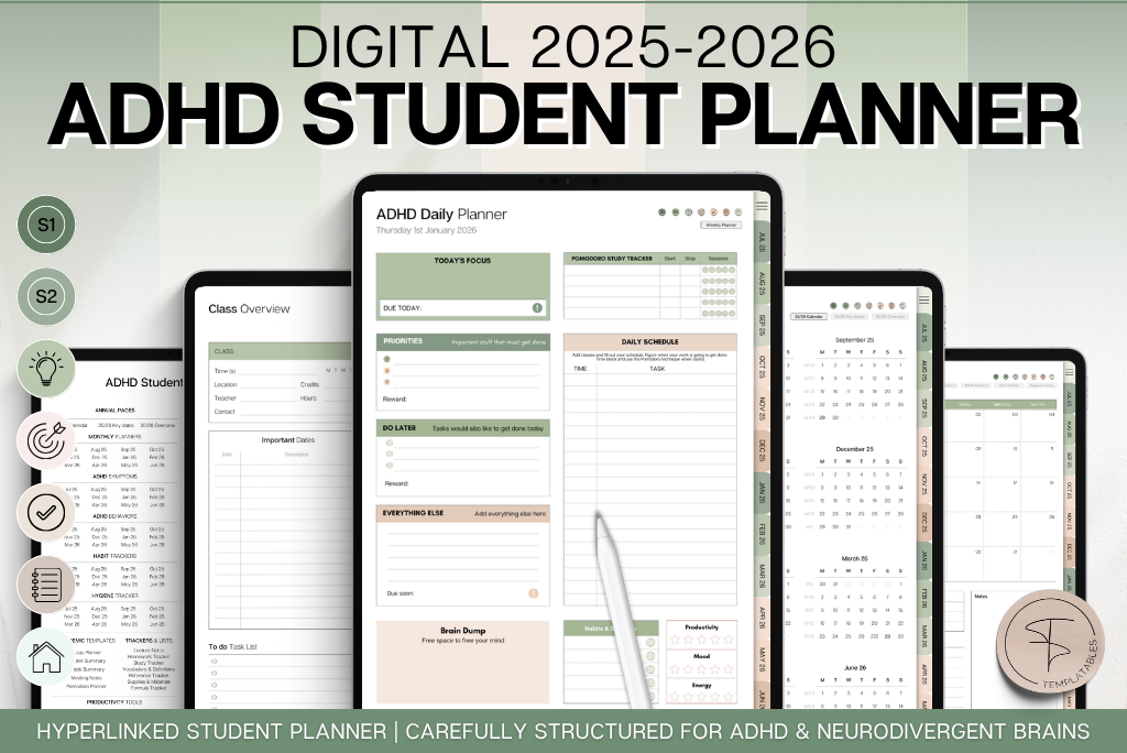 2025-2026 ADHD Planner for Students - Green 2025-2026 ADHD Planner for Students - Green