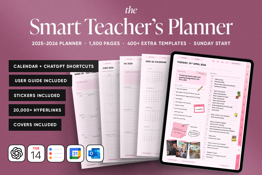 The Smart Teacher's Planner in Pink 2025-2026 (Sun. Start)