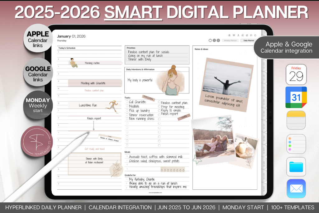 Smart 2025-2026 Mid-year Planner - Minimalist - Landscape (Mon)