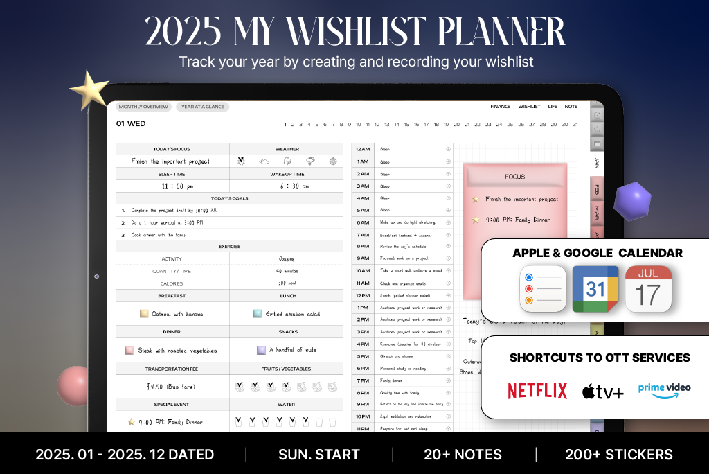 2025 My Wishlist Planner (Sun.Start, Calendar Integration)