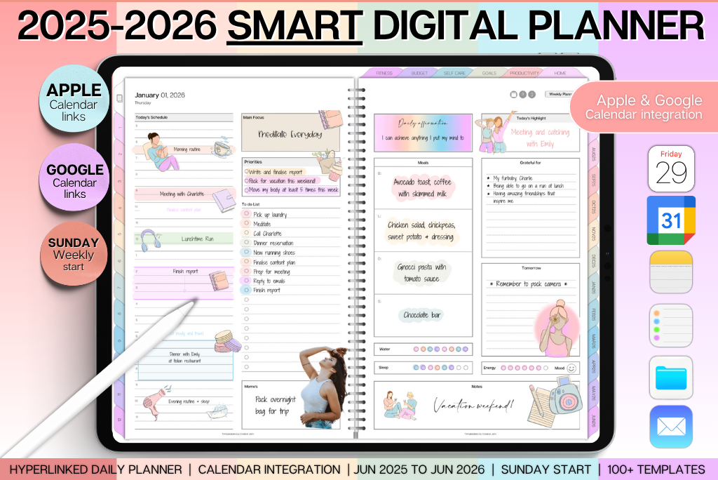 Smart 2025-2026 Mid-year Planner - Colorful - Ring Binder (Sun)