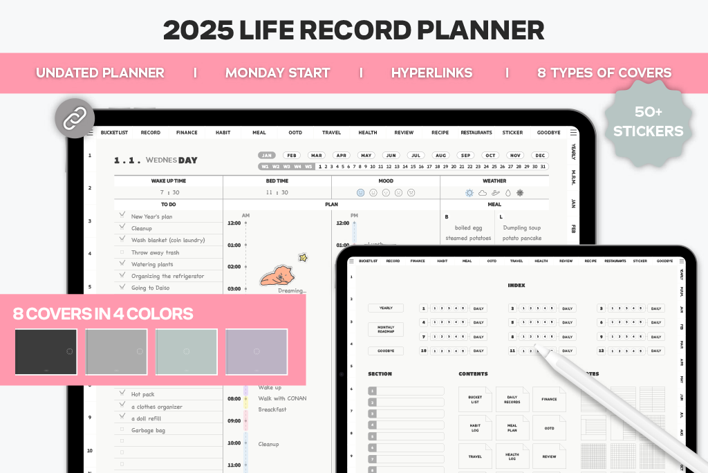 Life Record Planner (Gray, Mon.Start)