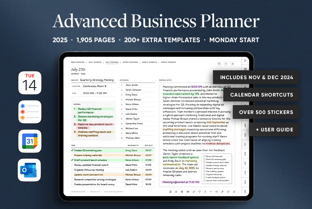 De 2025 Geavanceerde Zakelijke Planner (Ma. Start, Lichtmodus)