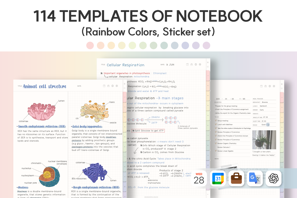 114 Templates of Notebook (Rainbow, Sticker set)