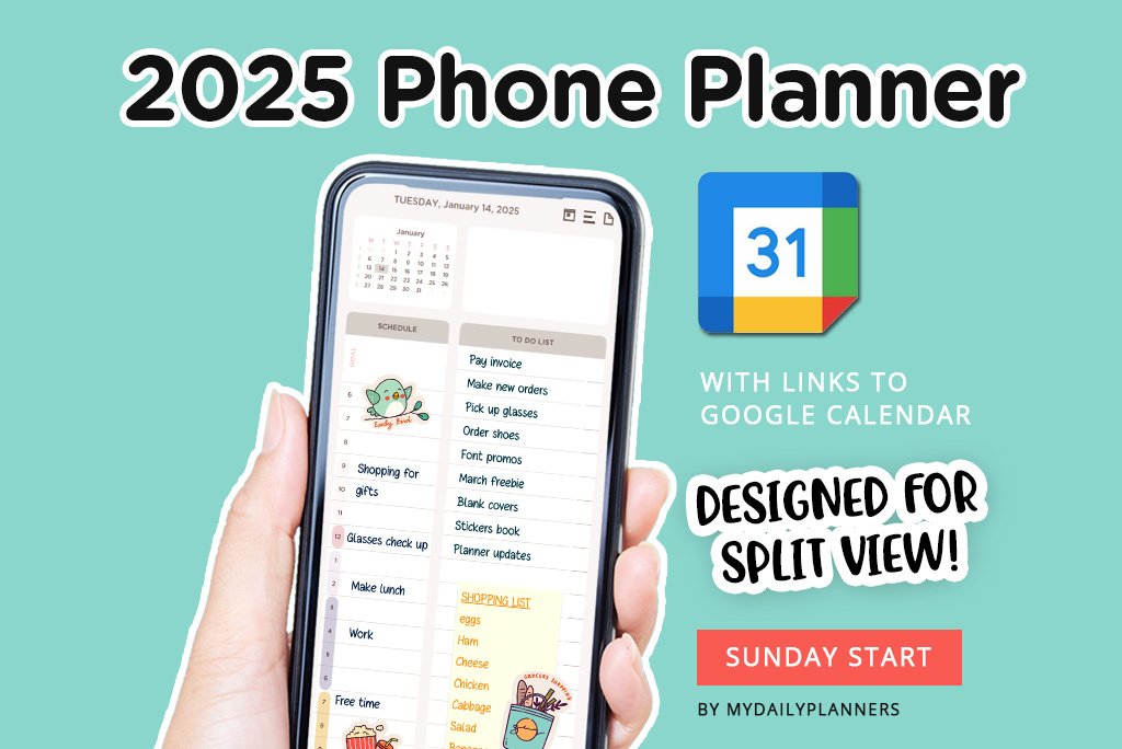 2025 My Daily Phone Planner (Sun Start. Google Calendar)