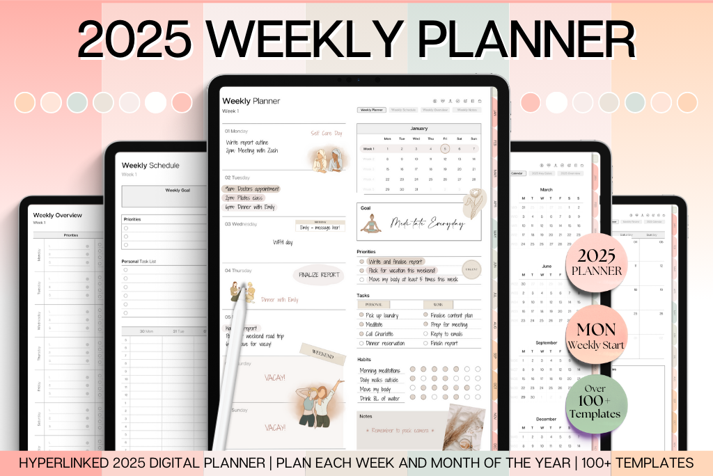 2025 Digital Weekly Planner - Portrait Peach