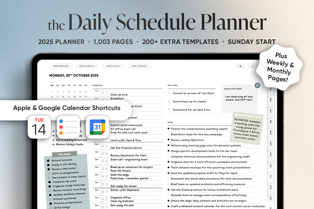 The Daily Schedule Planner (Sun. Start, Light Mode)