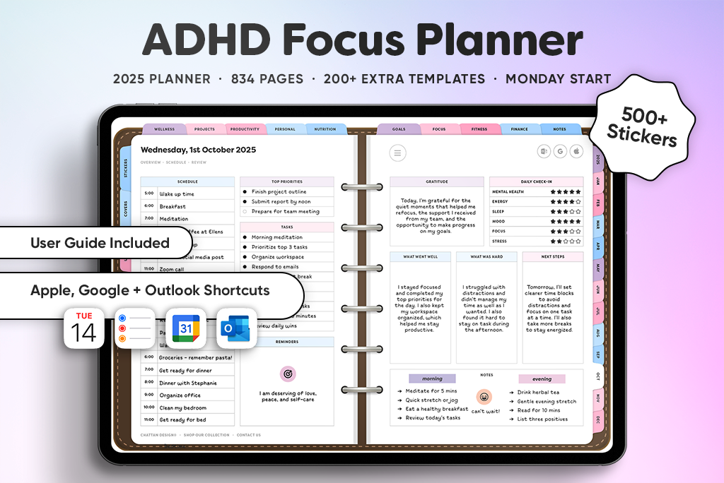 ADHD Focus Planner (Mon. Start, Cotton Candy)