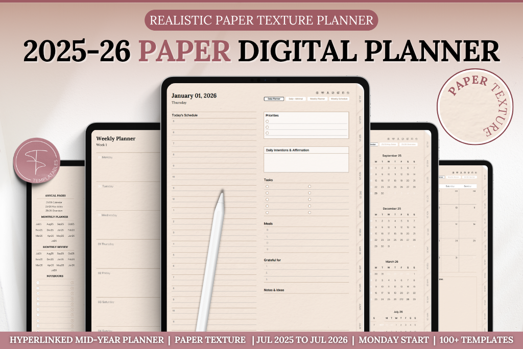 Smart 2025-2026 Mid-year Planner - Paper Texture (Mon)