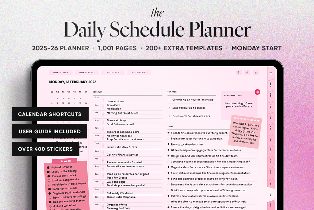 The Daily Schedule Planner (Mon. Start, Pink)