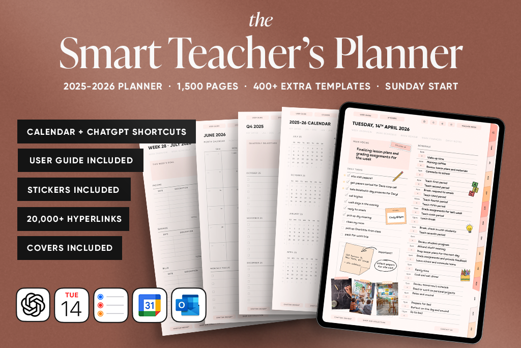 The Smart Teacher's Planner in Peach 2025-2026 (Sun. Start)