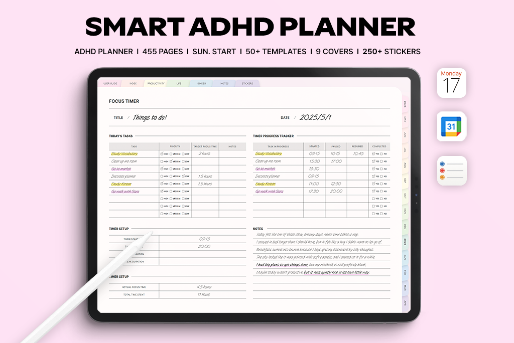 2025-2026 Smart ADHD Planner (Pink)