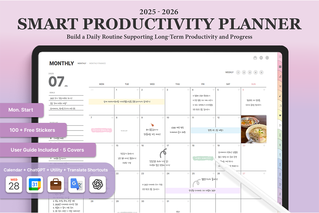 2025-2026 Smart Productivity Planner (Mon.Start, Rainbow)