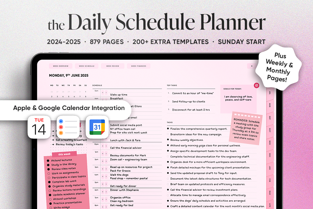 The Daily Schedule Planner in Pink (Sun. Start)