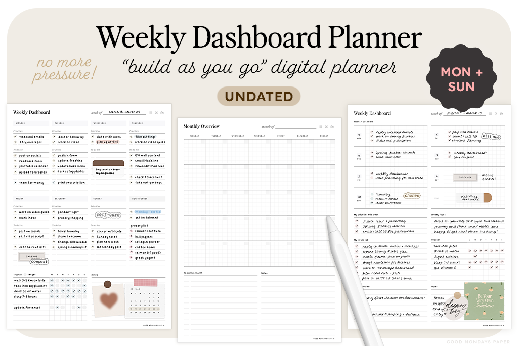 Undatierter digitaler Wochenplaner mit Dashboard