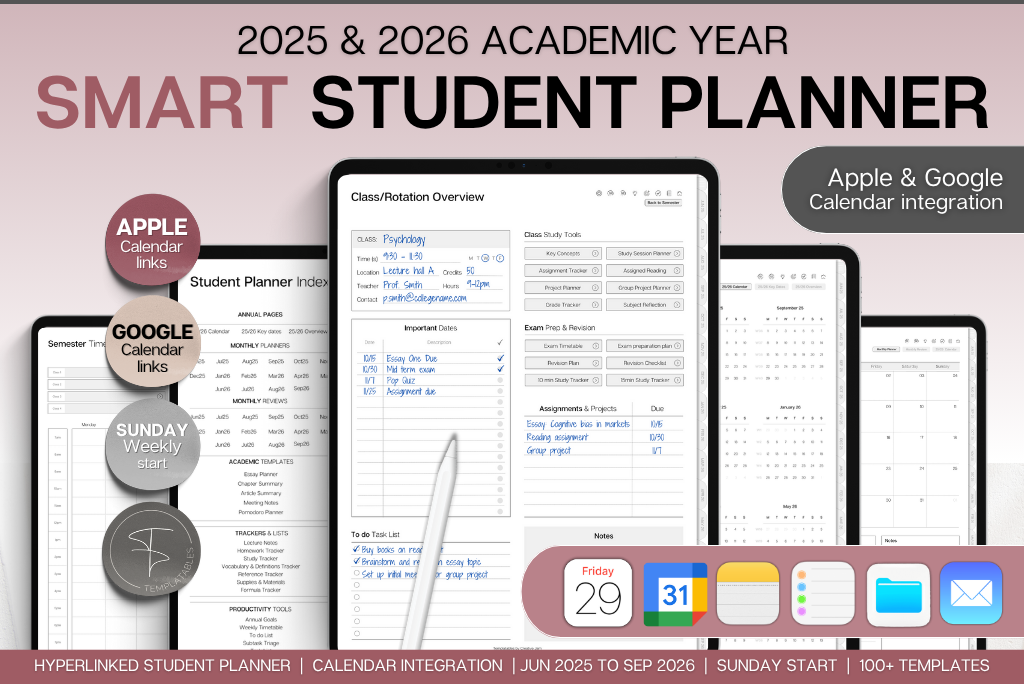 Minimalist Smart Student Planner - 2025/26 Academic year (Sun)