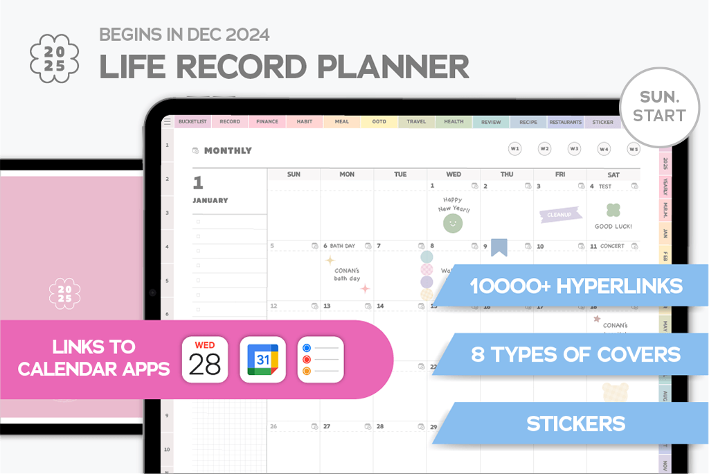 Planificateur d'enregistrement de vie arc-en-ciel 2025 (Sun.Start, intégration de calendrier)