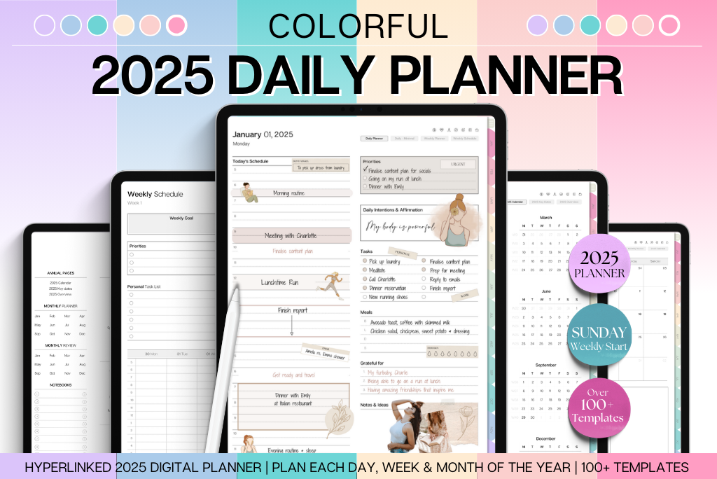 Colorful 2025 Daily Planner - Portrait (Sunday start)