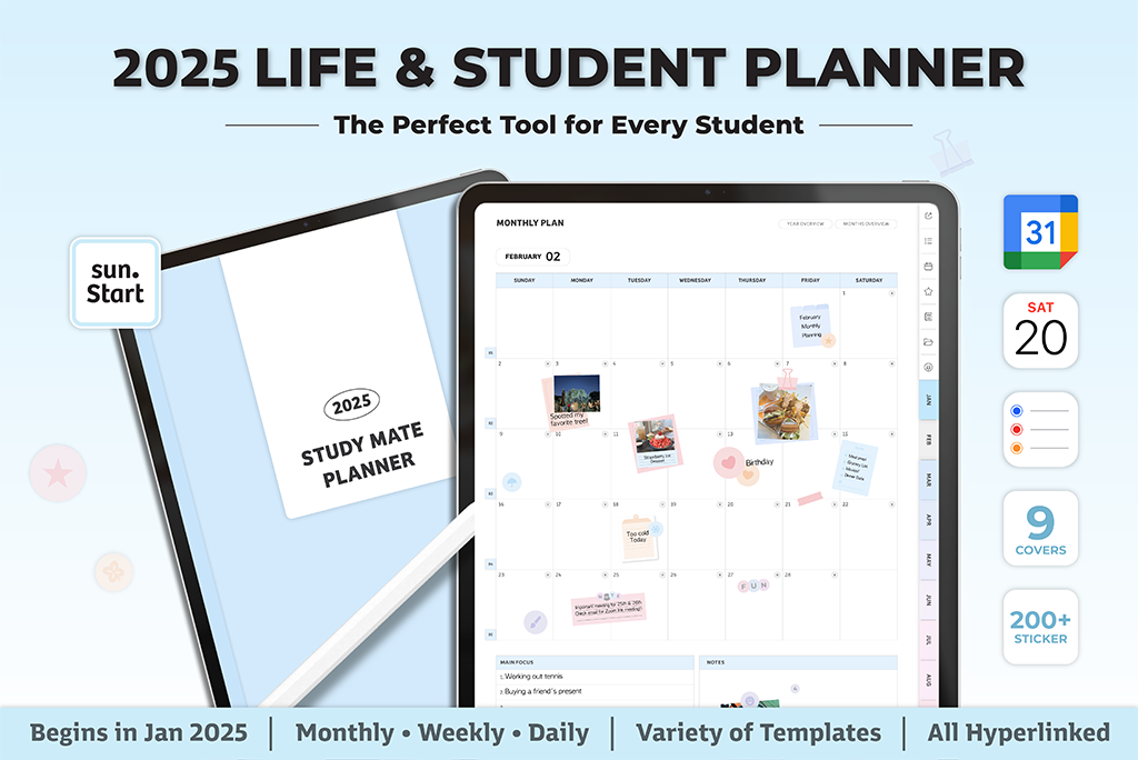 Planificador de Vida y Estudiante 2025 (Sun.Start, Integración de Calendario)