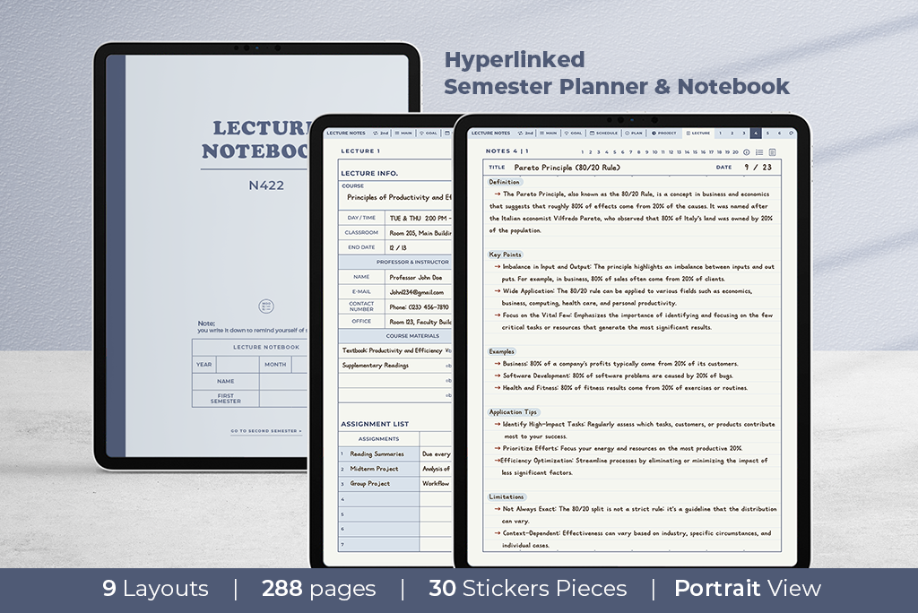 Planificateur de cours+note (bleu, portrait)