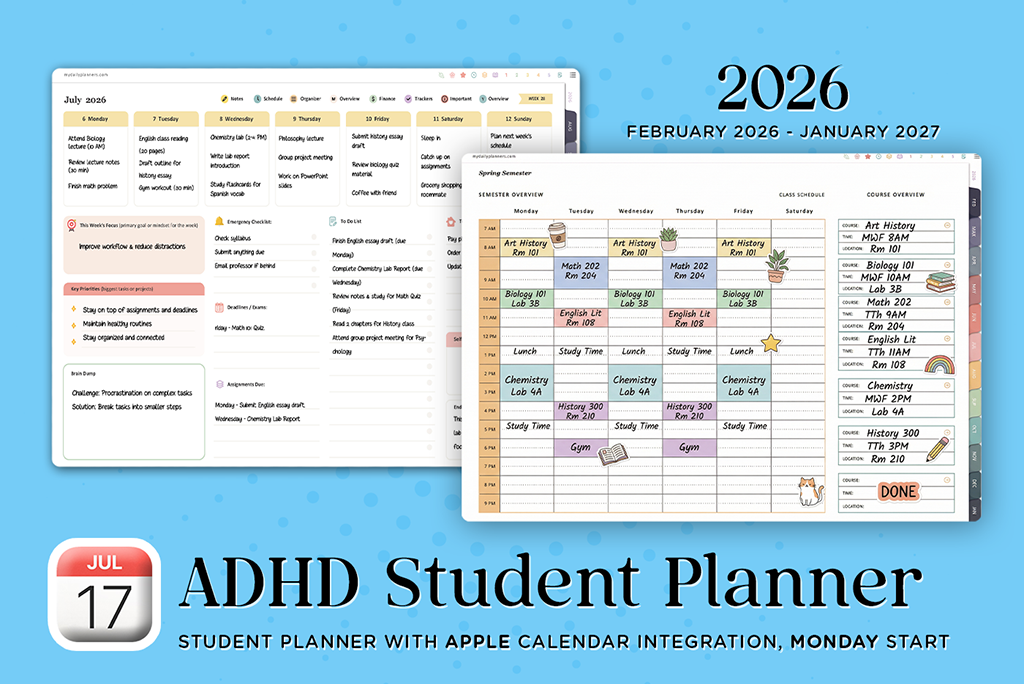 Planner per Studenti con ADHD 2026 (Lunedì, Apple)