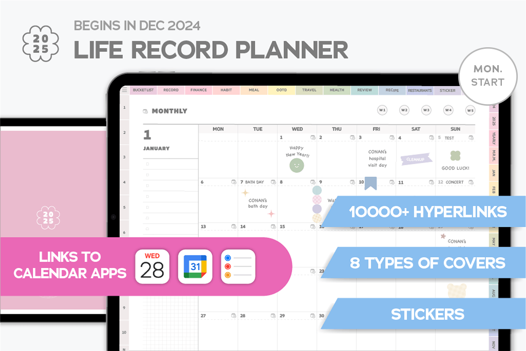 2025 Rainbow Life Record Planner (Mon.Start, Calendar Integration)