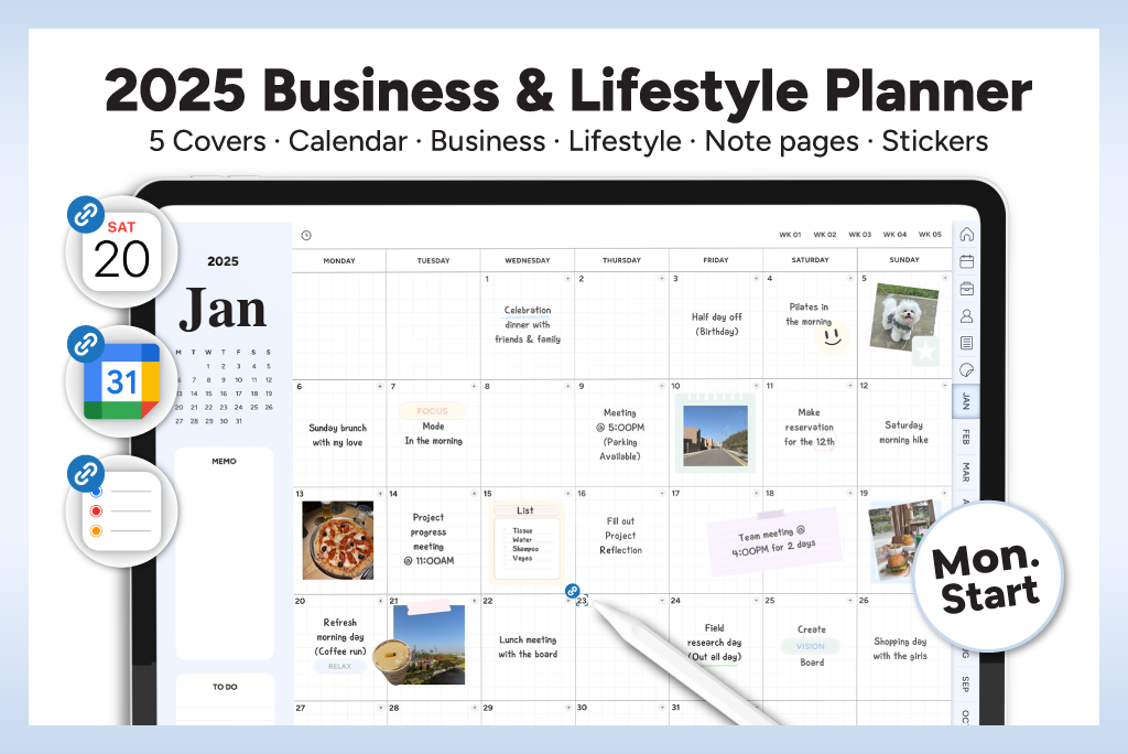 2025 Business & Life Planner (Mo.-Start, Kalenderintegration)