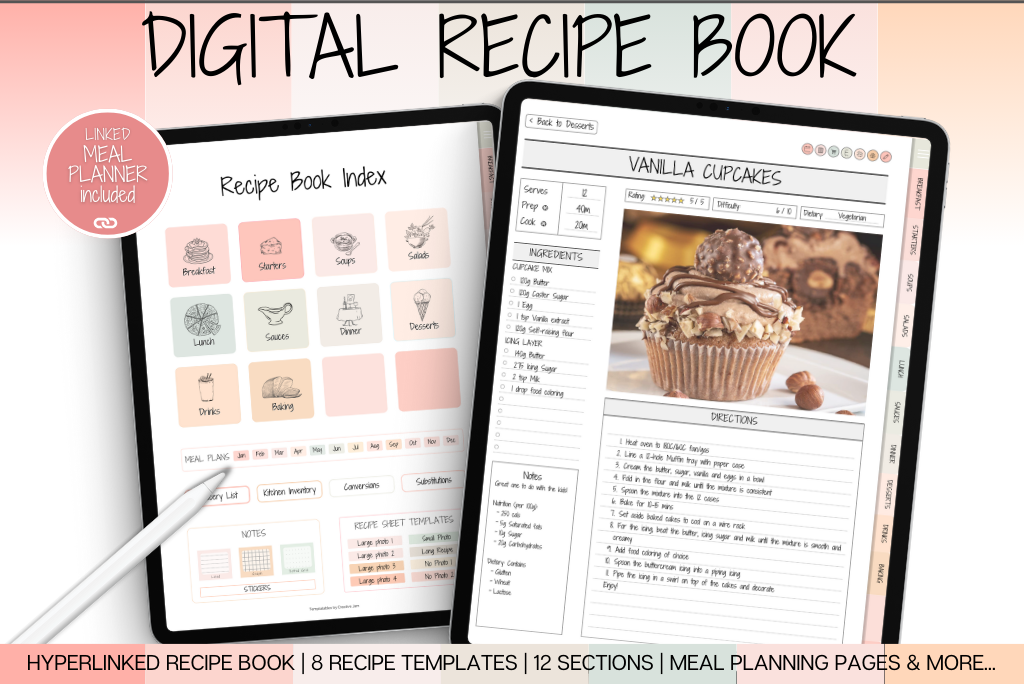 Digital Recipe Book - Pink & Green