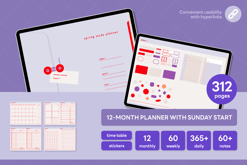 Planificateur d'études minimaliste Focus (lilas)