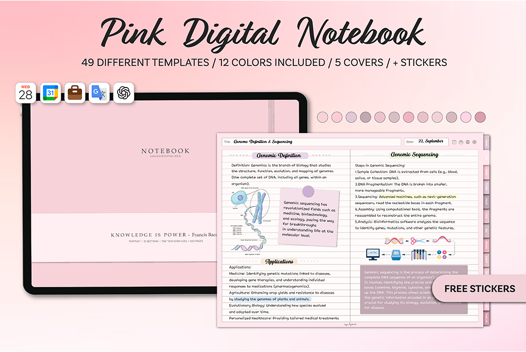 12 Tab Pink Notebook (ChatGPT Integration)