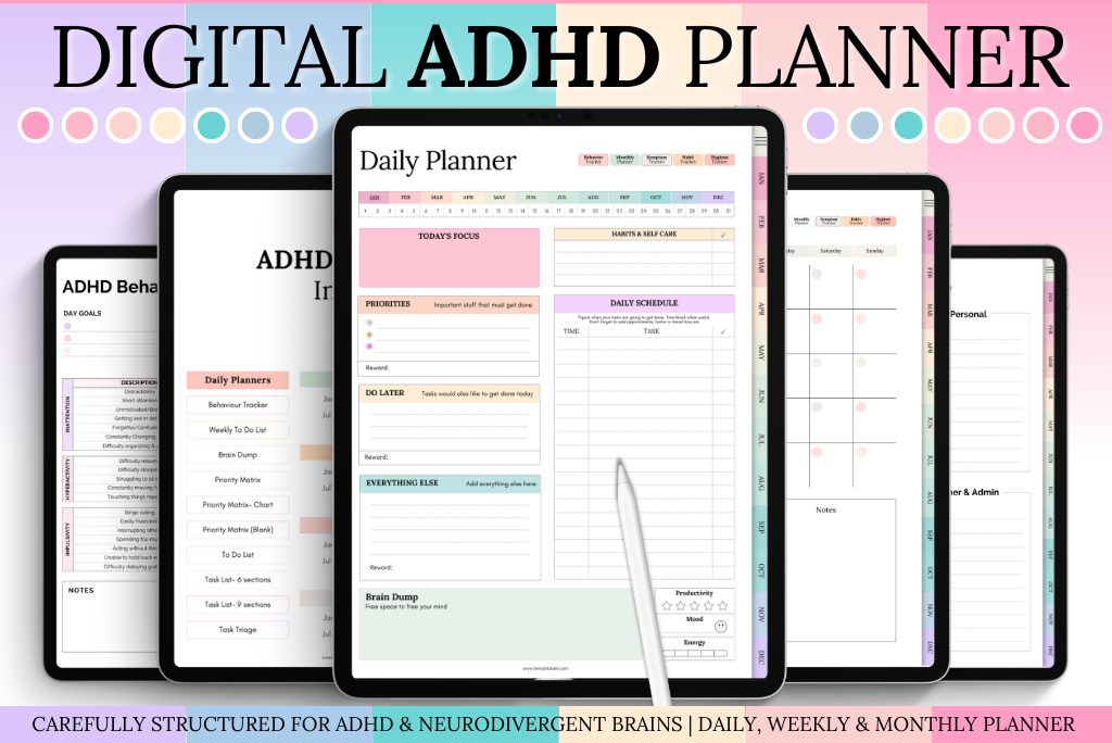 ปฏิทินรายวัน ADHD ที่มีสีสัน - ไม่มีวันที่กำหนด