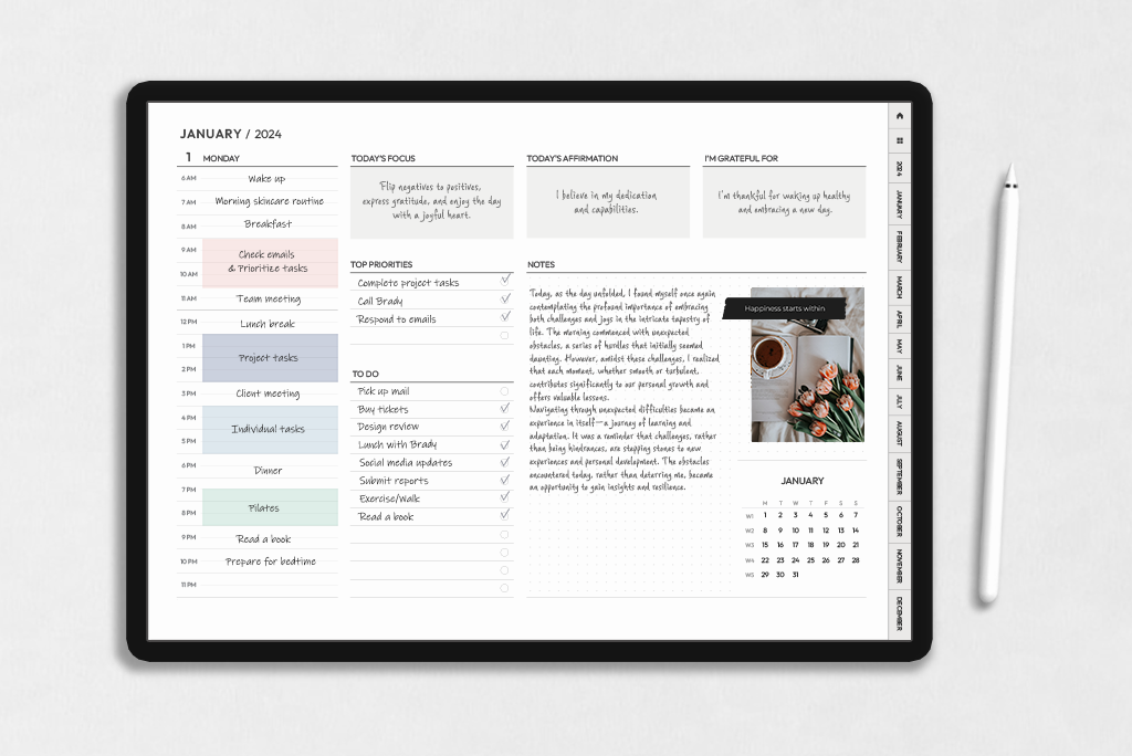 2024 Light Grey Planner (Mon. Start)