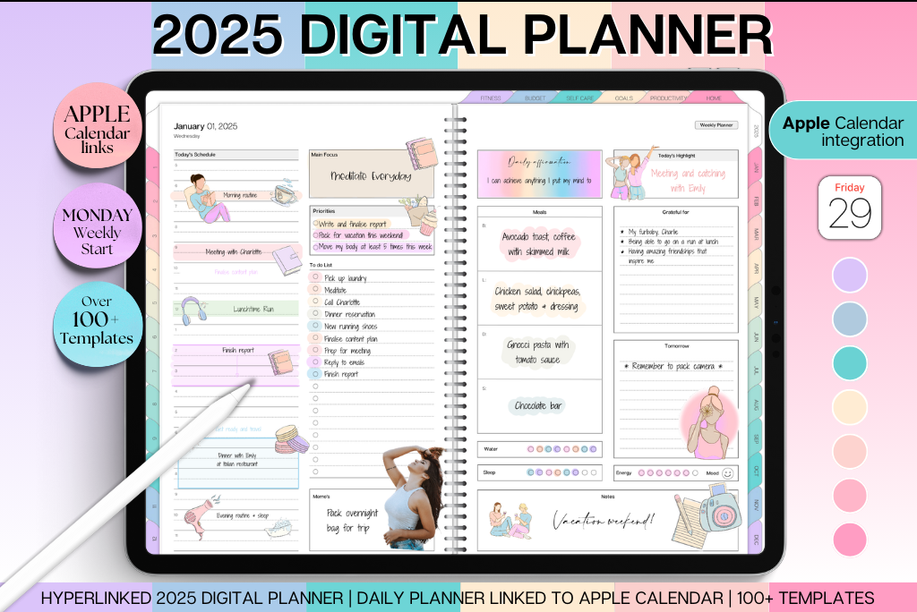 Smart 2025 Daily Planner - Landscape (Monday start)