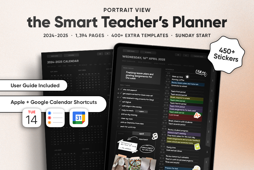 The Smart Teacher’s Planner in Dark Mode (Sun. Start)