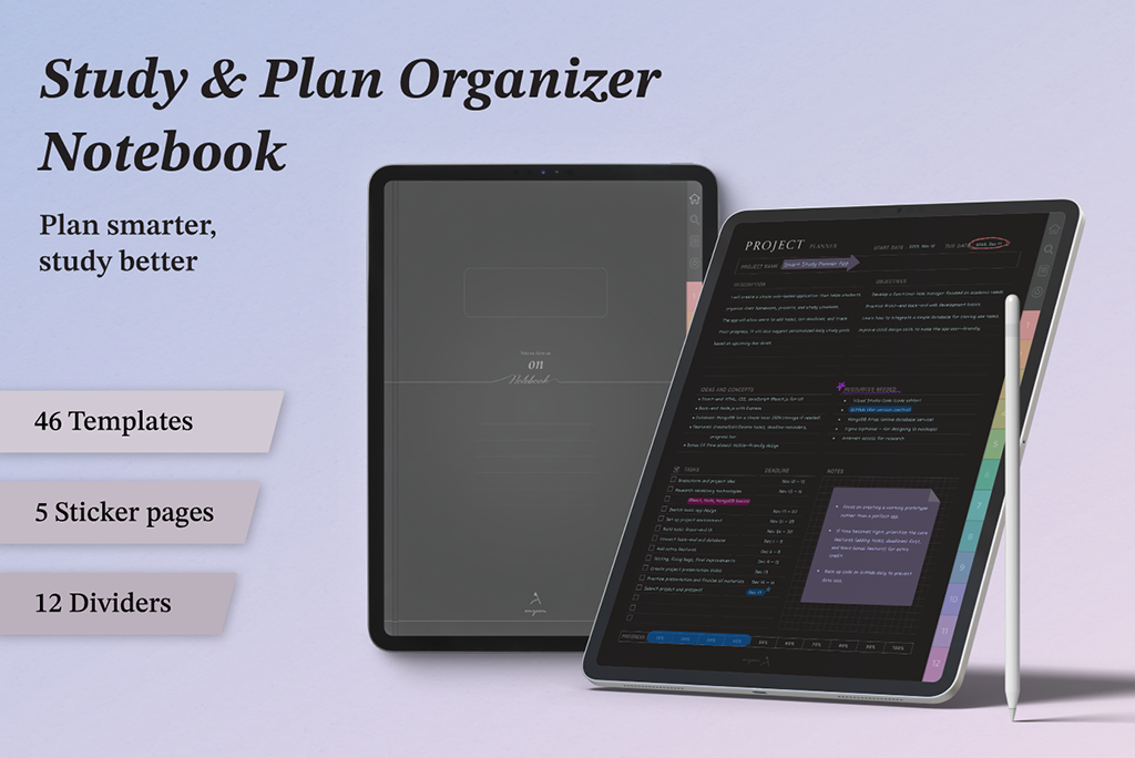 Study & Plan Organizer Notebook (Dark Mode)
