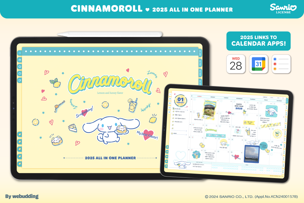 Cinnamoroll 2025 Planejador Tudo-em-um (Integração com Calendário)