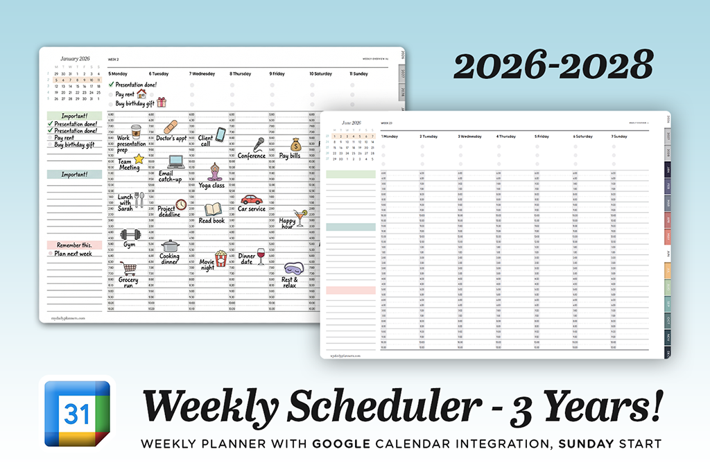 Pianificatore Settimanale 2026-2028 (Domenica, Google)