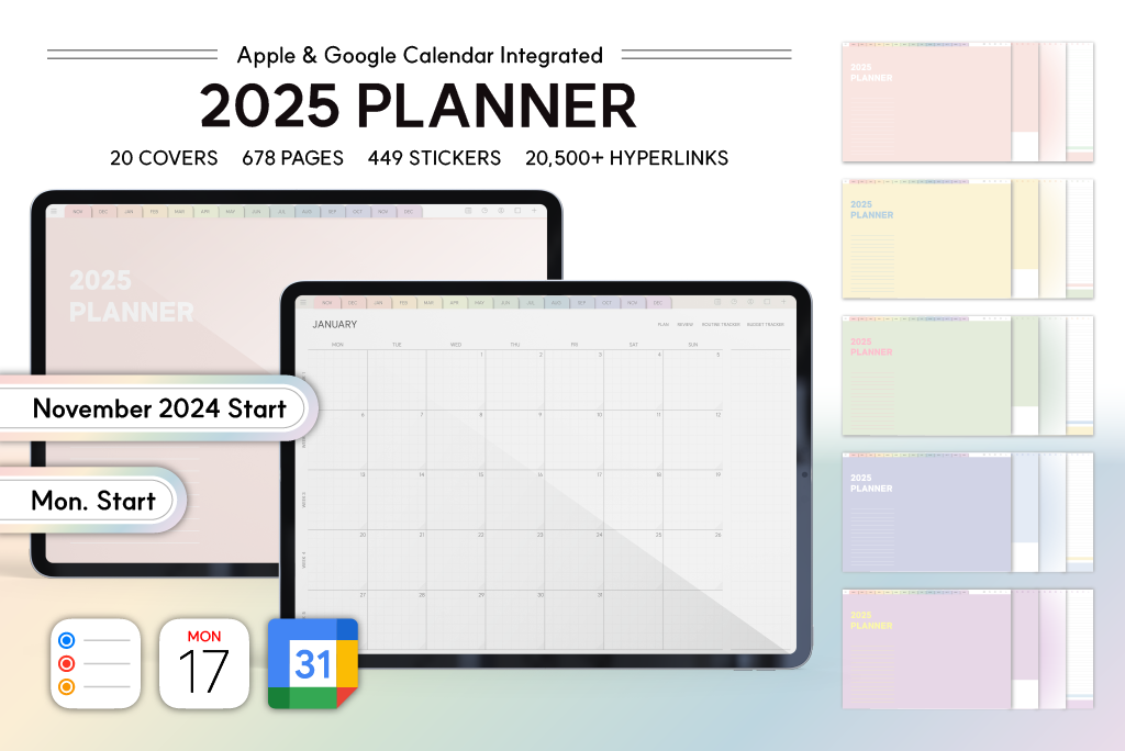 2025 Ultimate Rainbow Planner (Mon.Start, Calendar Integration)