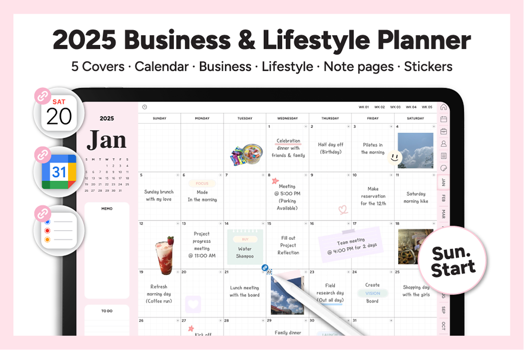 2025 Business & Life Planner (Pink, Sun.start, Calendar Integration)