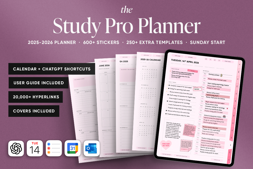 The Study Pro Planner in Pink (Sun. Start, Portrait)