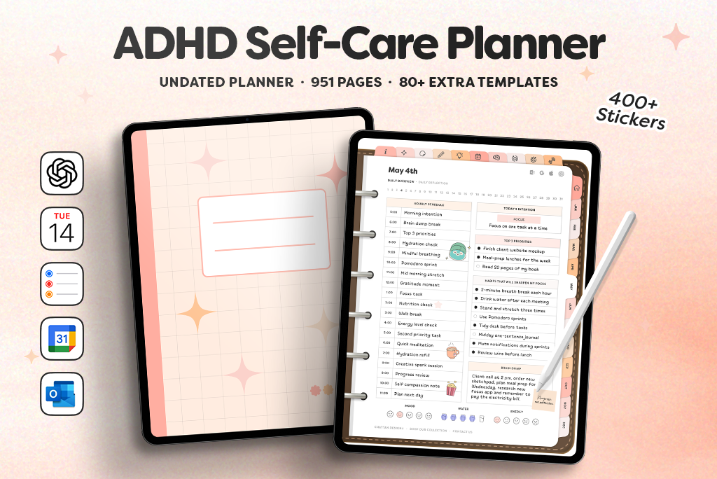 ADHD Self-Care Planner (Portrait, Peachy)