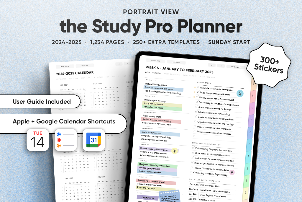 Der Studienplaner Pro in Pastell (Wochenbeginn  Sonntag)