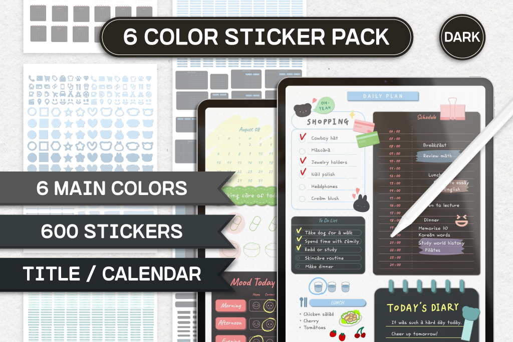 6 color Sticker Pack + Widget Sticker Pack (Dark)