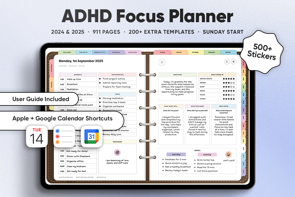 ADHD-focusplanner (begint op zondag)