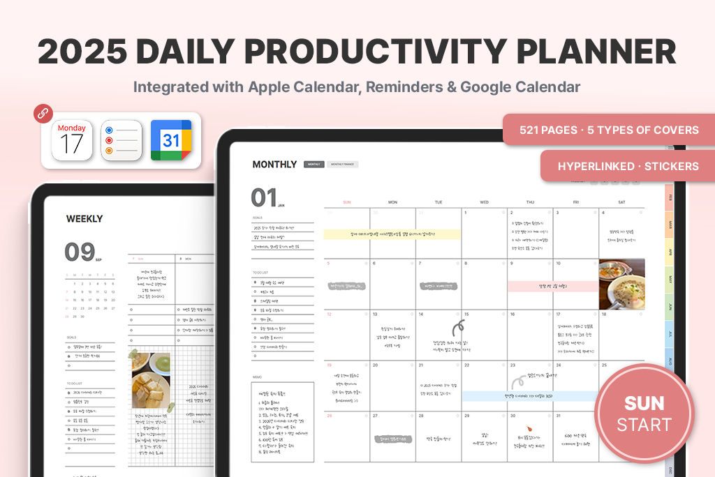 2025 Dagelijkse Productiviteitsplanner (Regenboog, Kalenderintegratie)