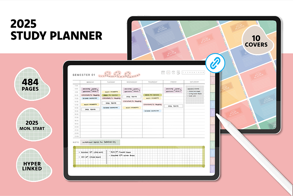 2025 Student Study Planner w/ 10 Covers (Mon.Start)