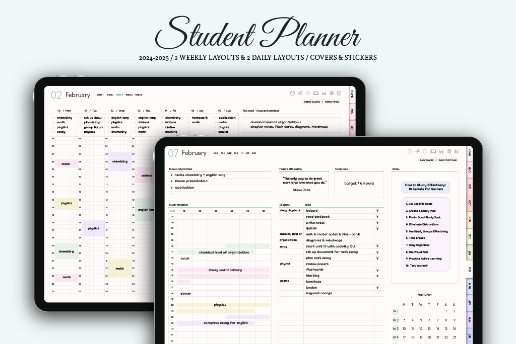 Pastell-Studienplaner Aug 2024 - Jul 2025